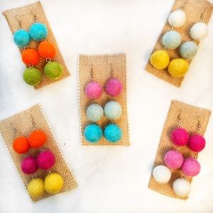 Felt Pom Pom Dangle Earrings